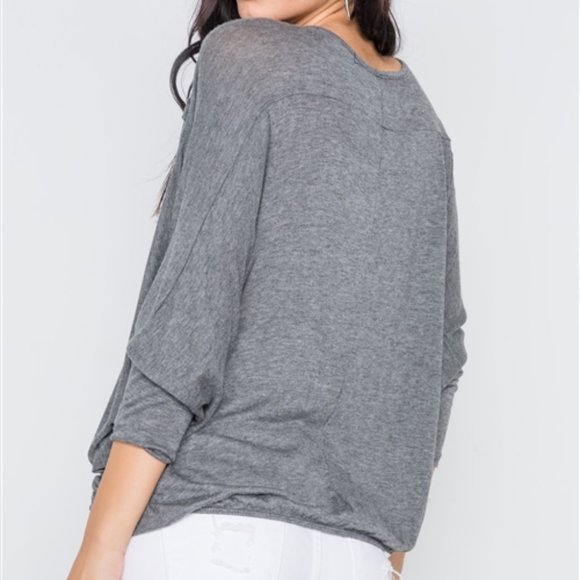 Cleo Ladies Lightweight Gray Front Knot Twist Drape Top - Small Only - Picture 2 of 8